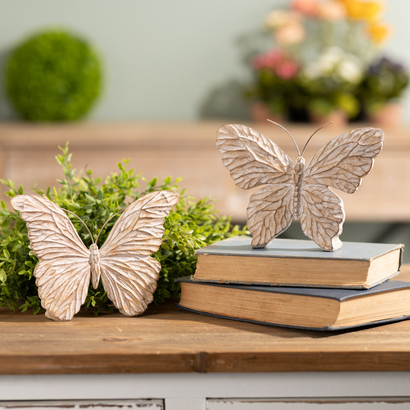 Melrose International Amber Butterfly and Moth Shelf Sitter (Set of 2) main image 1